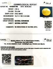 2.92/CT Natural Yellow Sapphire With Govt Lab Certificate (4551)